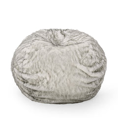 Negar 5 Foot Rounded Short Faux Fur Bean Bag, White and Gray