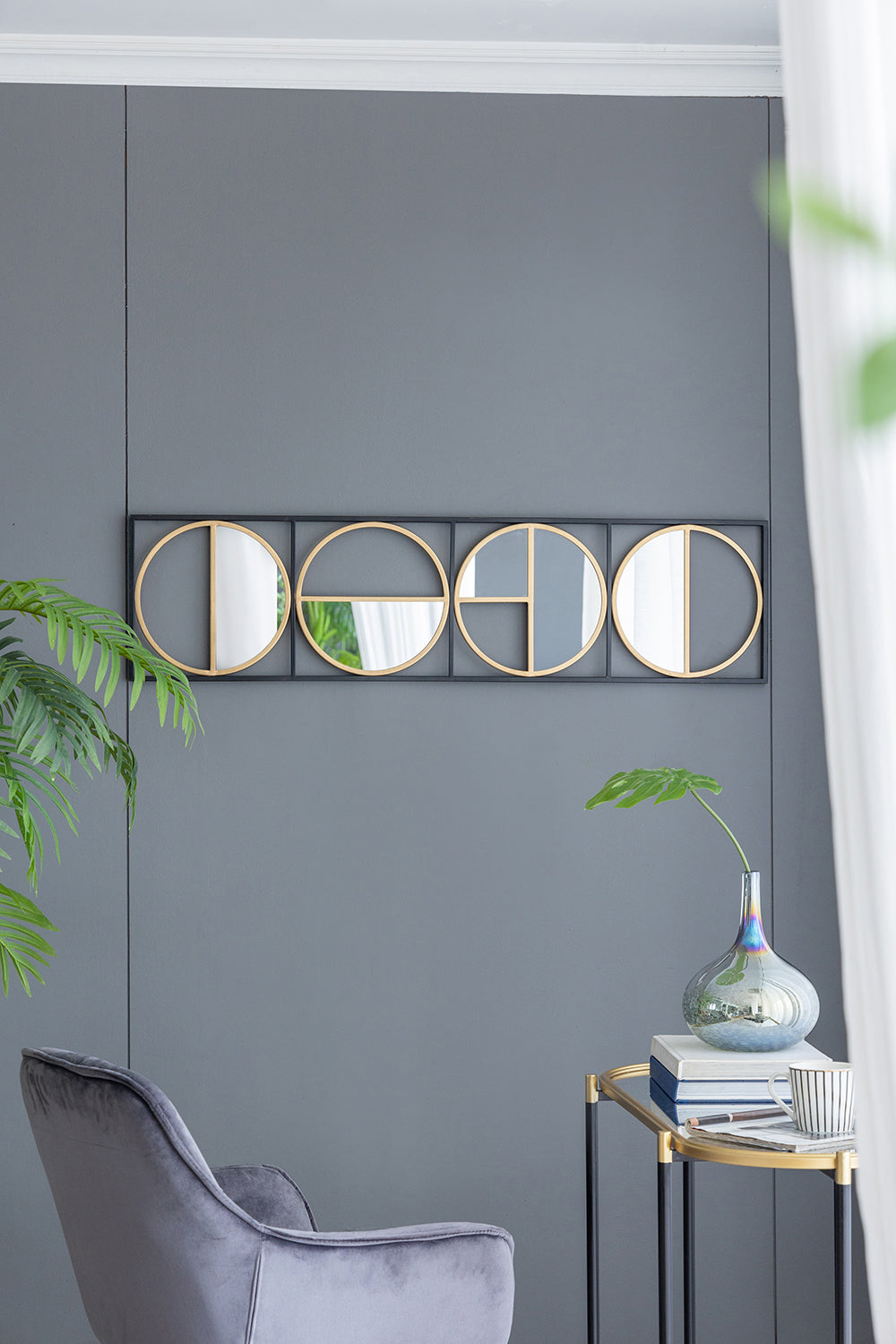 47.2" Eclectic Styling Metal Beaded Black Wall Mirror with Contemporary Design for Bedroom,Liveroom & Entryway