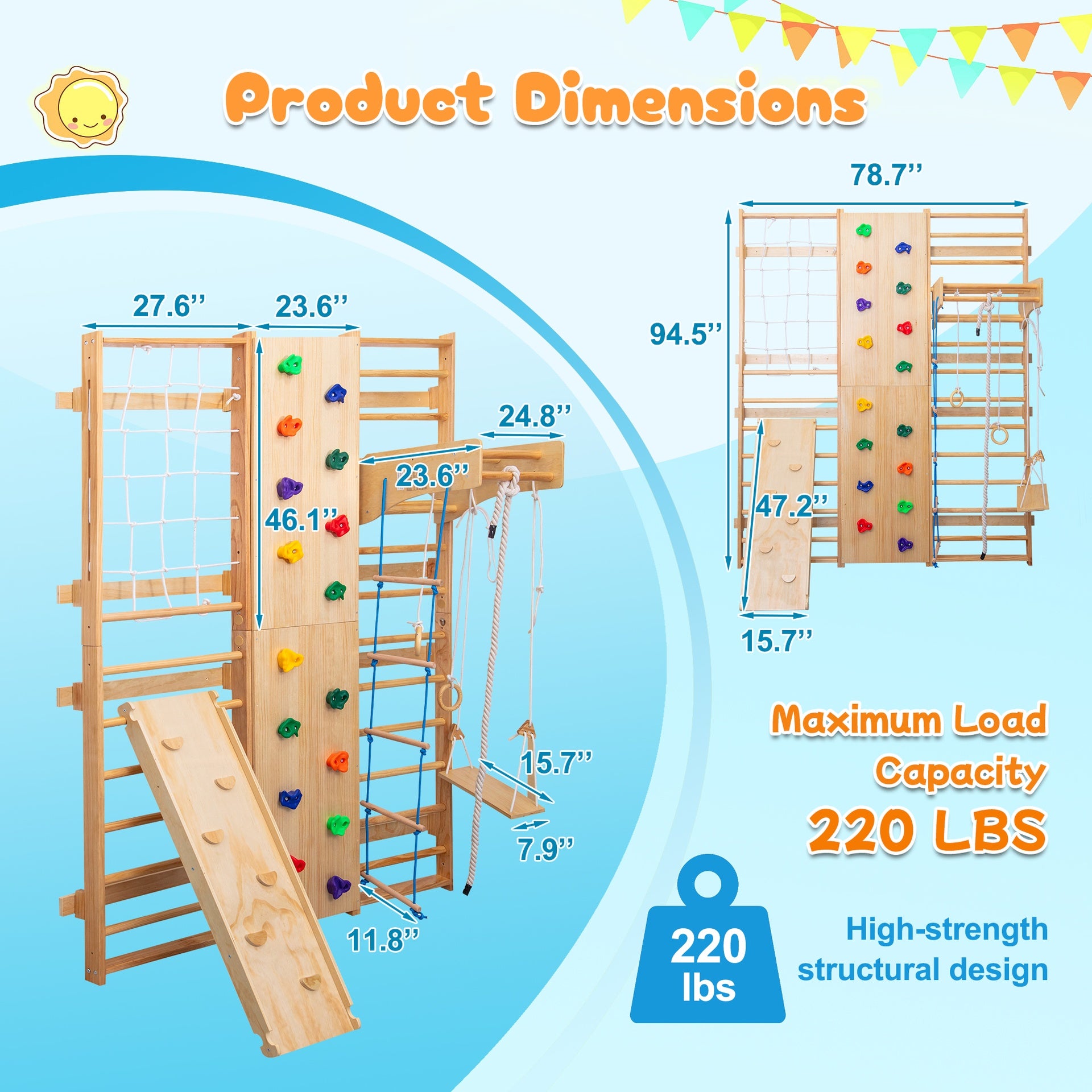 All-in-One 10-in-1 Indoor Climbing Set - Featuring a Rock Climbing Wall, Wooden Swings, Gymnastic Rings, Rope Ladders, and Stretching Equipment for a Home Fitness Playground