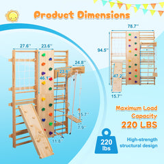 All-in-One 10-in-1 Indoor Climbing Set - Featuring a Rock Climbing Wall, Wooden Swings, Gymnastic Rings, Rope Ladders, and Stretching Equipment for a Home Fitness Playground