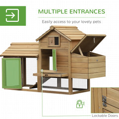PawHut 59" Small Wooden Chicken coop Hen House Poultry Cage for Outdoor Backyard with 2 Doors, Nesting Box and Removable Tray, Natural Wood