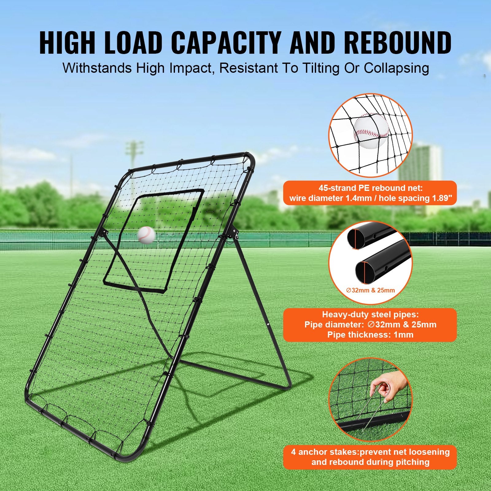 Baseball And Softball Rebounder Net 4x6 Ft PitchBack Adjustable Angles