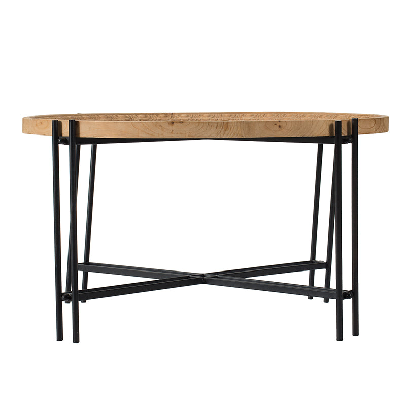 D32" x 18" Farmhouse Round Wooden Round Coffee Table with Metal Legs