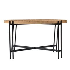 D32" x 18" Farmhouse Round Wooden Round Coffee Table with Metal Legs