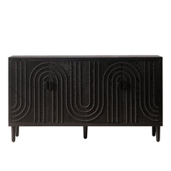 Modern Black Sideboard Cabinet with Decorative Nailhead Accents, Stylish Storage Solution for Dining & Living Rooms