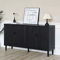 Modern Black Sideboard Cabinet with Decorative Nailhead Accents, Stylish Storage Solution for Dining & Living Rooms