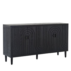 Modern Black Sideboard Cabinet with Decorative Nailhead Accents, Stylish Storage Solution for Dining & Living Rooms