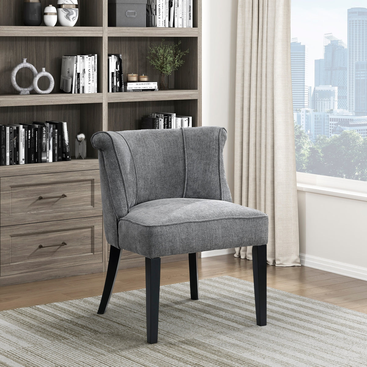 Foam Cushion Seat 1pc Accent Chair Curved Back Charcoal Fabric Upholstered Espresso Finish Legs Modern Home Furniture