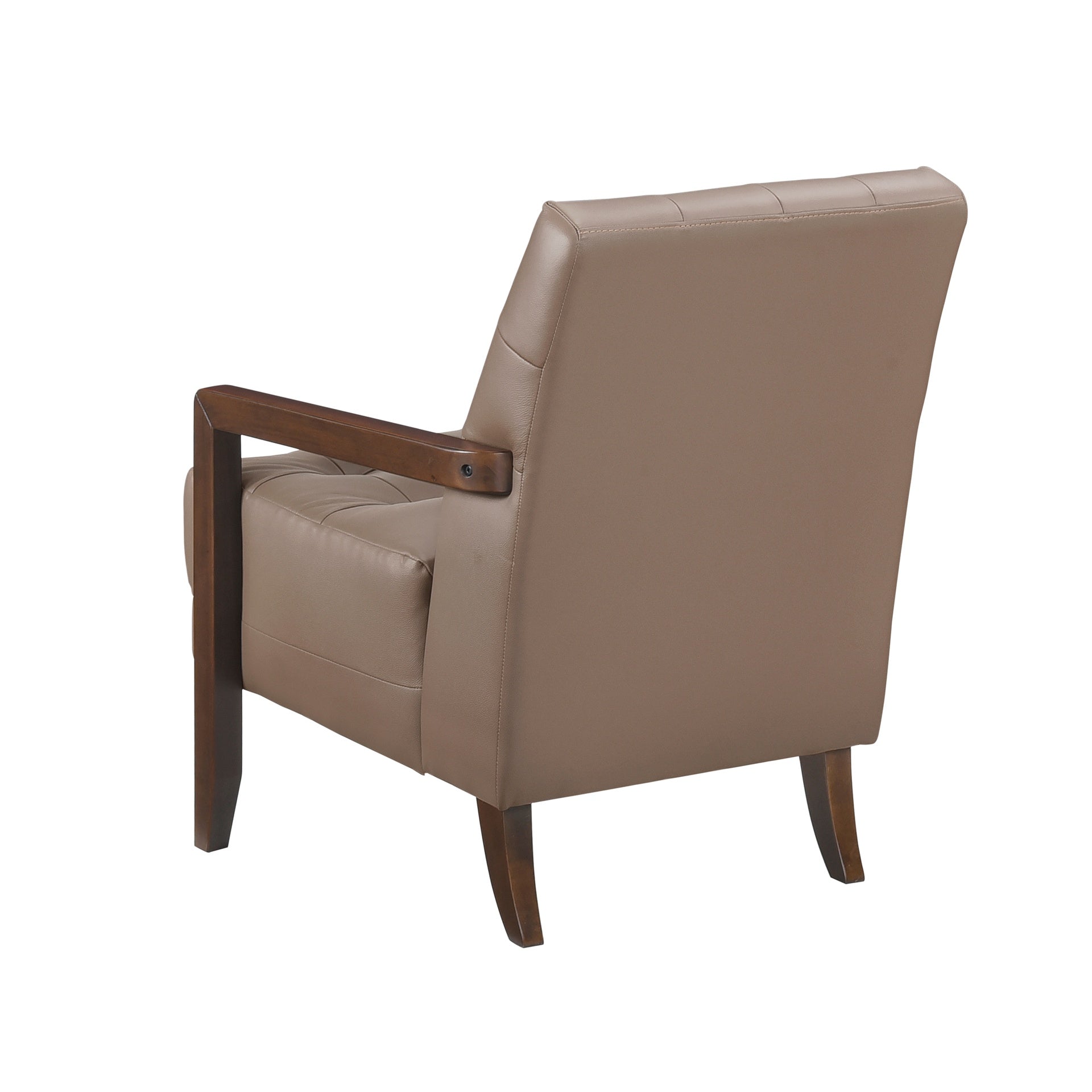 Modern Style Accent Chair Brown Leather Upholstered Tufted Detail Walnut Finish Wood Furniture 1pc