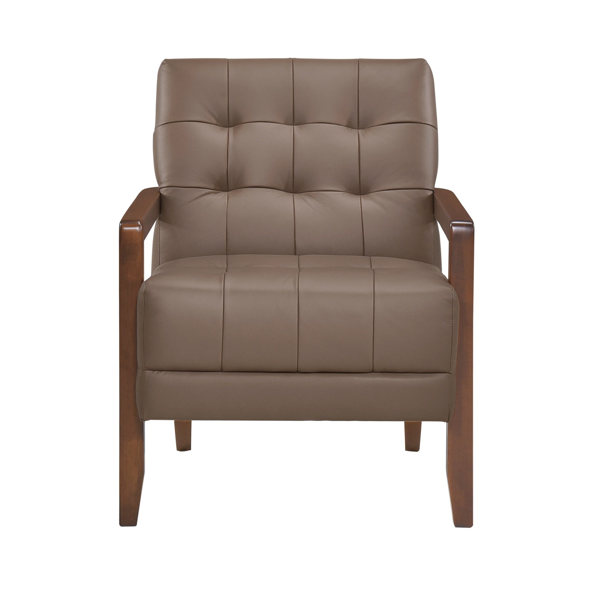 Modern Style Accent Chair Brown Leather Upholstered Tufted Detail Walnut Finish Wood Furniture 1pc