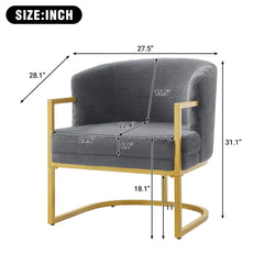 Modern Accent Chair Cozy Armchair Upholstered Reading Chair with Gold Metal Frame Living Room, Bedroom, or Office, Grey