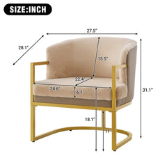 Modern Accent Chair Cozy Armchair Upholstered Reading Chair with Gold Metal Frame Living Room, Bedroom, or Office, Brown