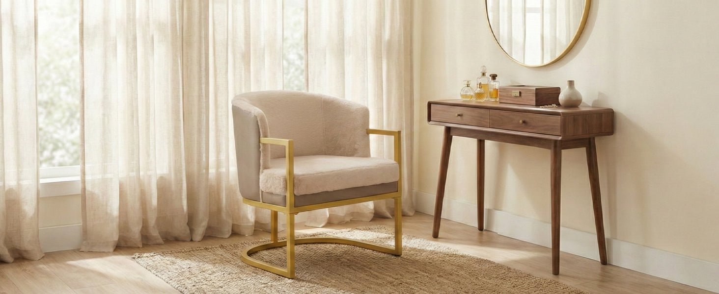 Modern Accent Chair Cozy Armchair Upholstered Reading Chair with Gold Metal Frame Living Room, Bedroom, or Office, Brown