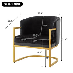 Modern Accent Chair Cozy Armchair Upholstered Reading Chair with Gold Metal Frame Living Room, Bedroom, or Office, Black