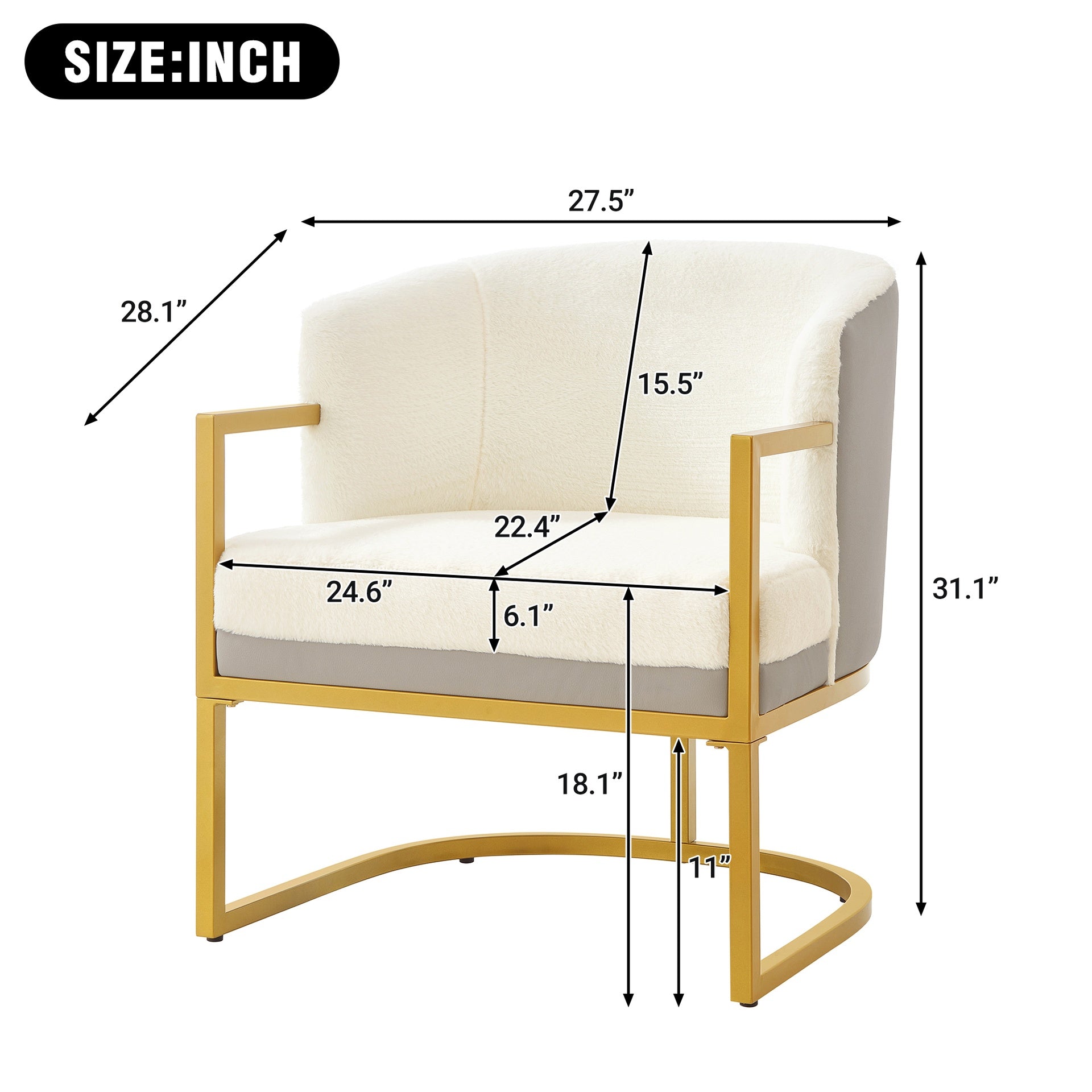Modern Accent Chair Cozy Armchair Upholstered Reading Chair with Gold Metal Frame Living Room, Bedroom, or Office, Beige