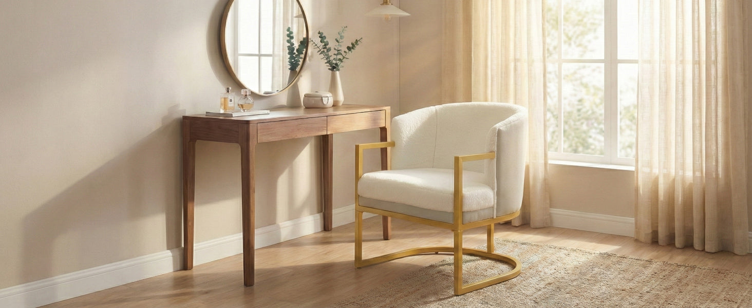 Modern Accent Chair Cozy Armchair Upholstered Reading Chair with Gold Metal Frame Living Room, Bedroom, or Office, Beige