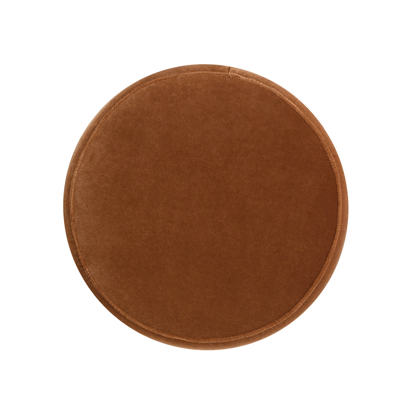 Edward 17.5" Round Upholstered Ottoman with Bullion Fringe Burnt Orange Performance Velvet