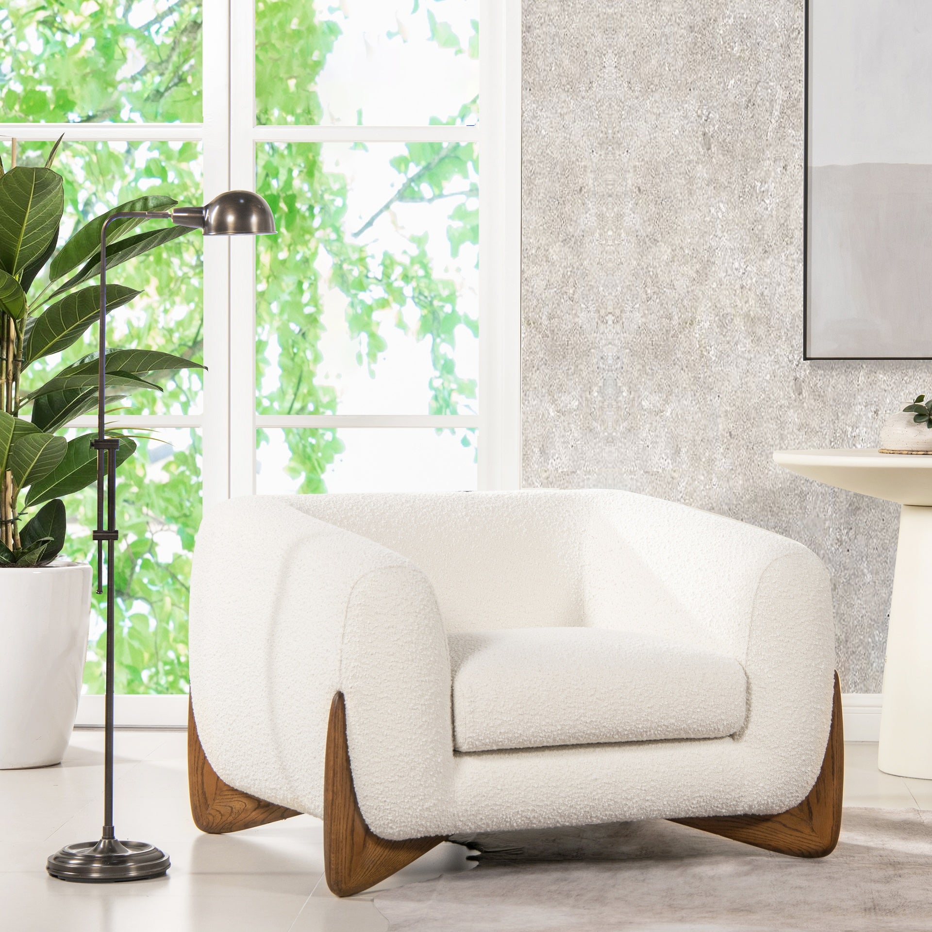 Alpine 44" Sherpa Arm Chair, Ivory White Boucle