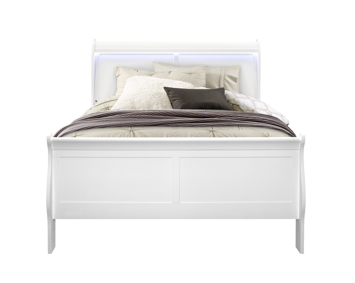 CHARLSTON WHITE FULL BED WITH LED
