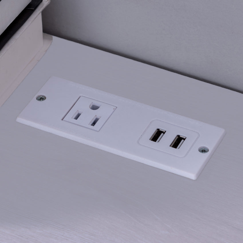 Home office writing desk Ground outlet USB-A ports finished on the back Wooden leg frame