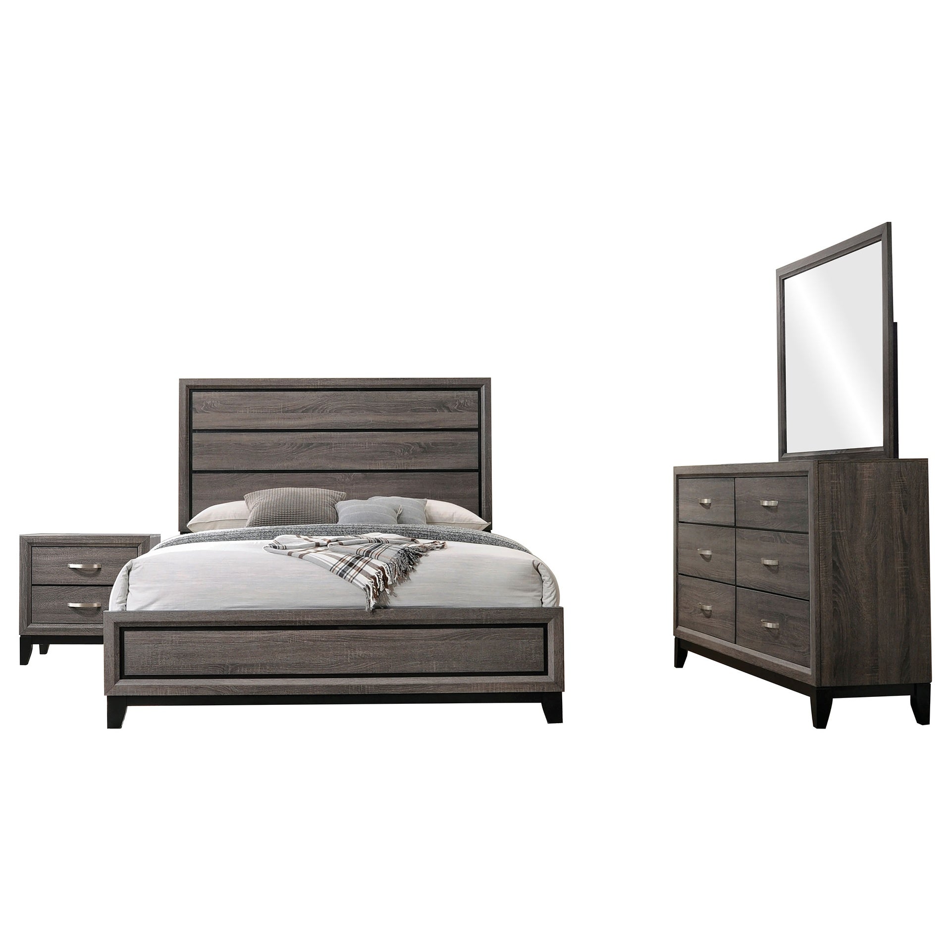 Carina Grey Oak and Black 4-piece Queen Panel Bedroom Set