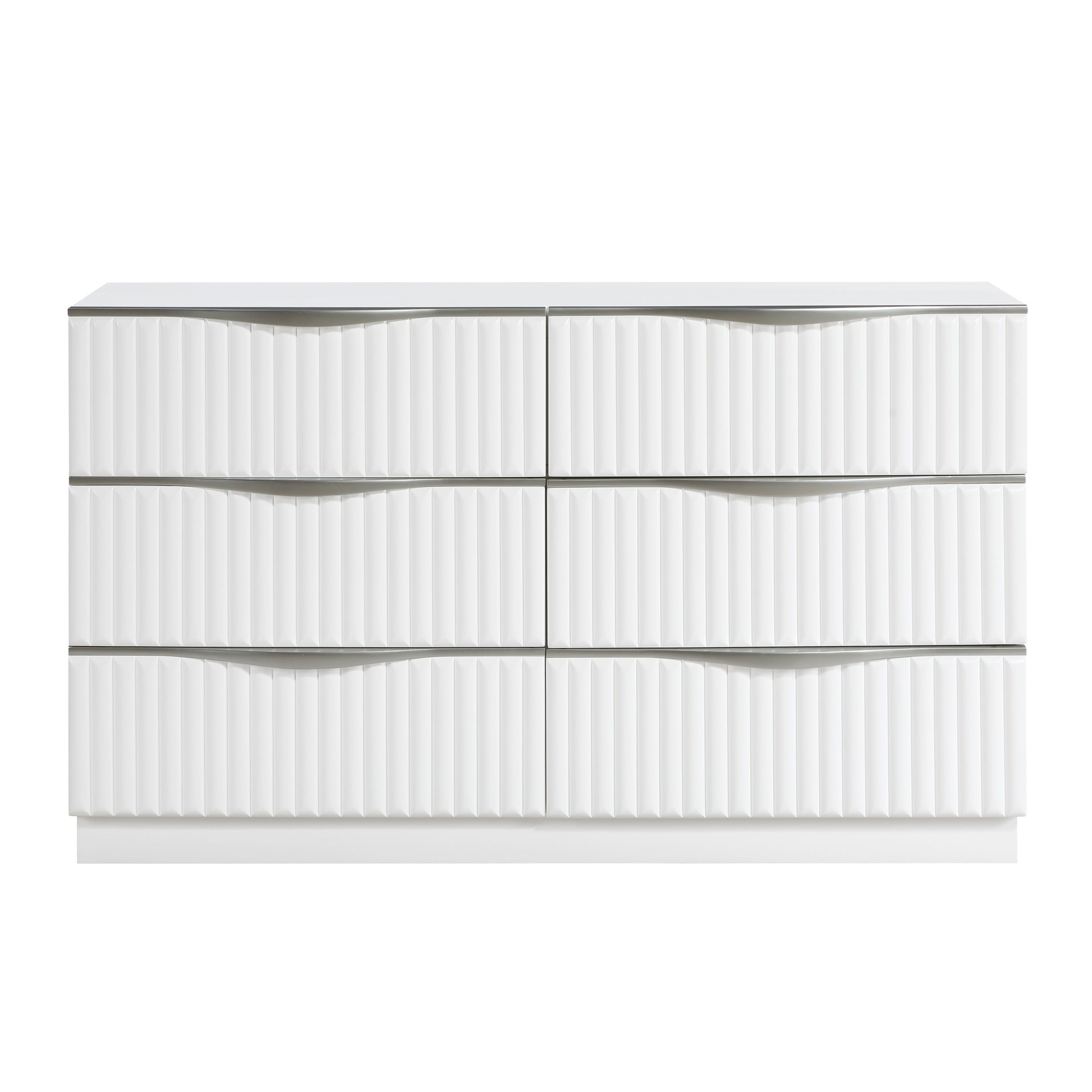 Luxurious Pearl White Finish Dresser of Six Drawers Textured Panel Sleek Handles Glam Bedroom Furniture 1pc Storage Cabinet