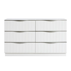Luxurious Pearl White Finish Dresser of Six Drawers Textured Panel Sleek Handles Glam Bedroom Furniture 1pc Storage Cabinet