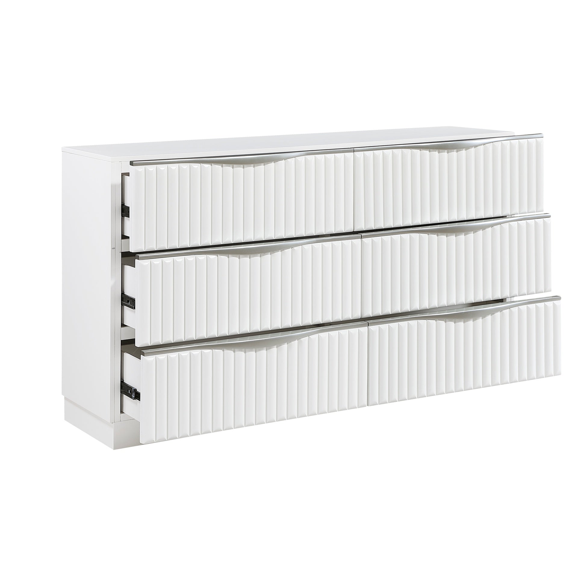 Luxurious Pearl White Finish Dresser of Six Drawers Textured Panel Sleek Handles Glam Bedroom Furniture 1pc Storage Cabinet
