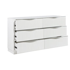 Luxurious Pearl White Finish Dresser of Six Drawers Textured Panel Sleek Handles Glam Bedroom Furniture 1pc Storage Cabinet