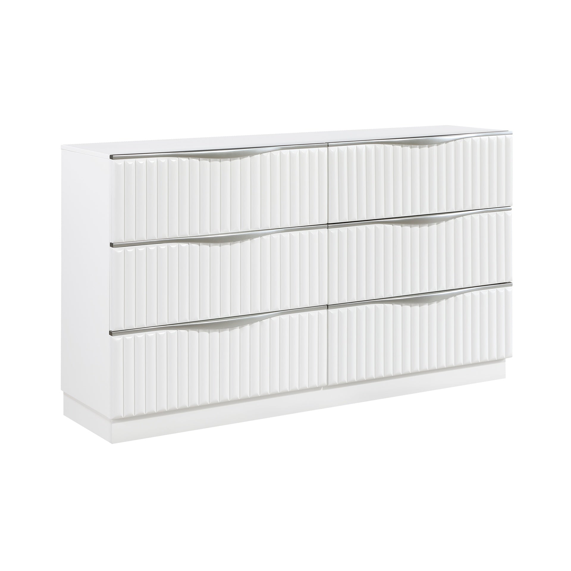 Luxurious Pearl White Finish Dresser of Six Drawers Textured Panel Sleek Handles Glam Bedroom Furniture 1pc Storage Cabinet