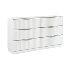 Luxurious Pearl White Finish Dresser of Six Drawers Textured Panel Sleek Handles Glam Bedroom Furniture 1pc Storage Cabinet