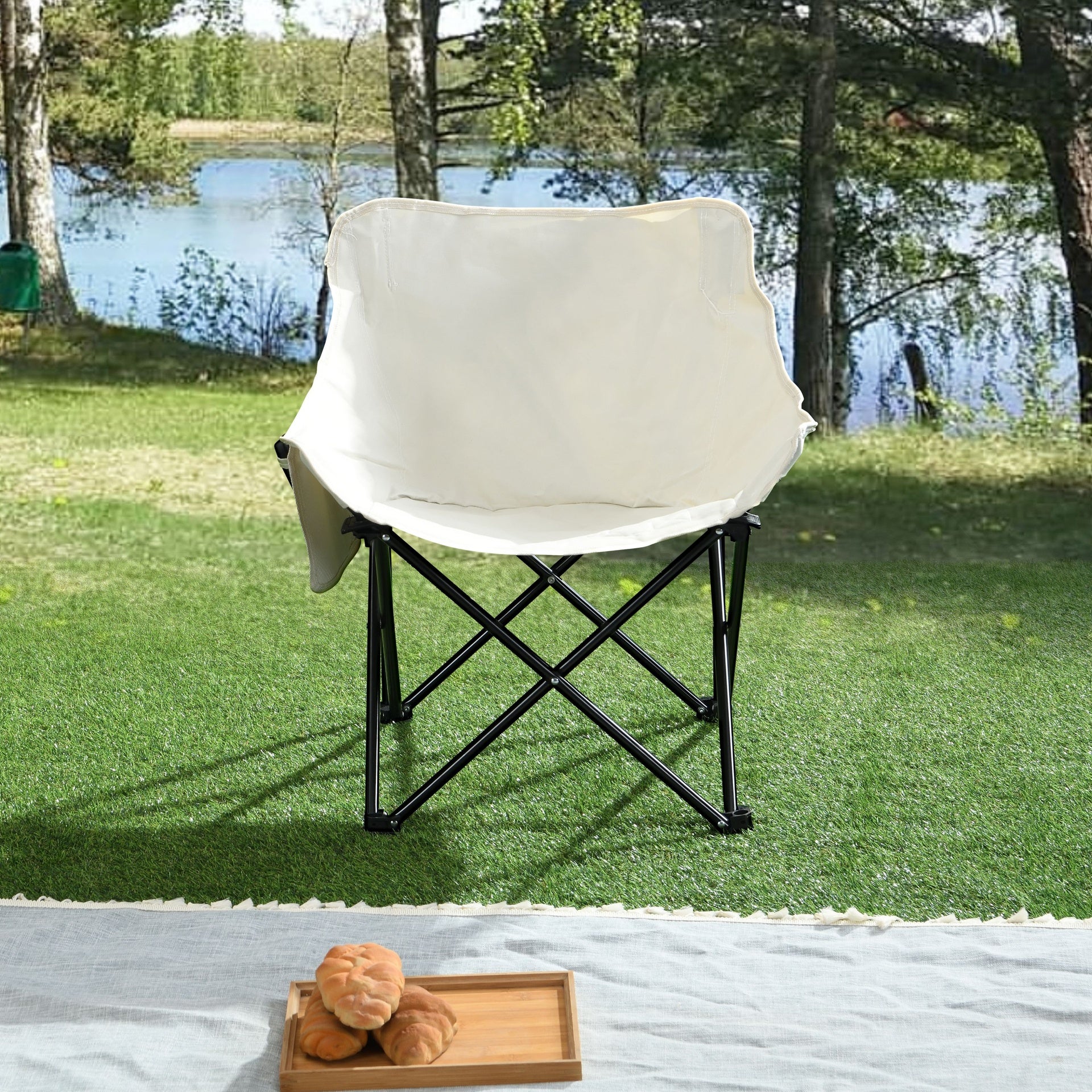 2PCS Outdoor Camping Chairs Folding/Portable, Carry Bag ,Beige