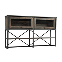 Hutch with Glass Doors and Adjustable Shelves, Brown finish