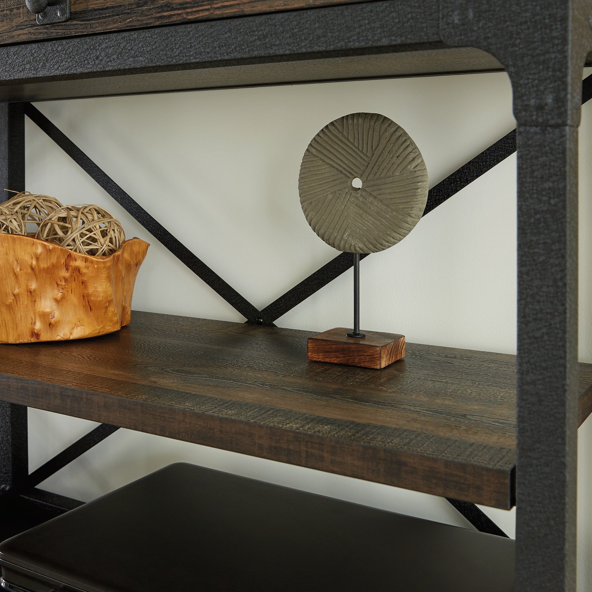 Hutch with Glass Doors and Adjustable Shelves, Brown finish