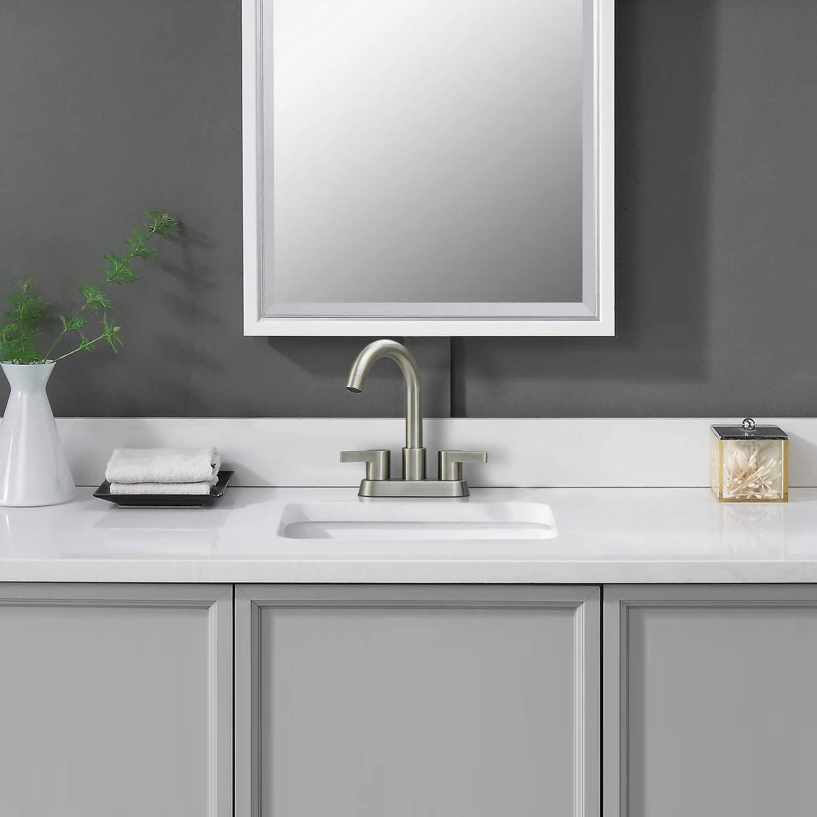 Bathroom Faucet 2 Handle Centerset Bathroom Sink Faucet with Pop Up Drain Assembly, 4 Inches Bathroom Vanity Lavatory Faucet 3 Holes Brushed Nickel