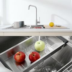 Stainless Steel Kitchen Sink, 33″x22″ Single Bowl, Overmount Handmade Sink in Brushed, with Cutting Board, Colander, Grid, LS-SSBR01