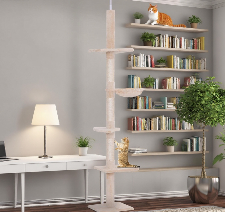 Adjustable Height Floor-to-Ceiling Vertical Cat TreeCat Climbing Tower