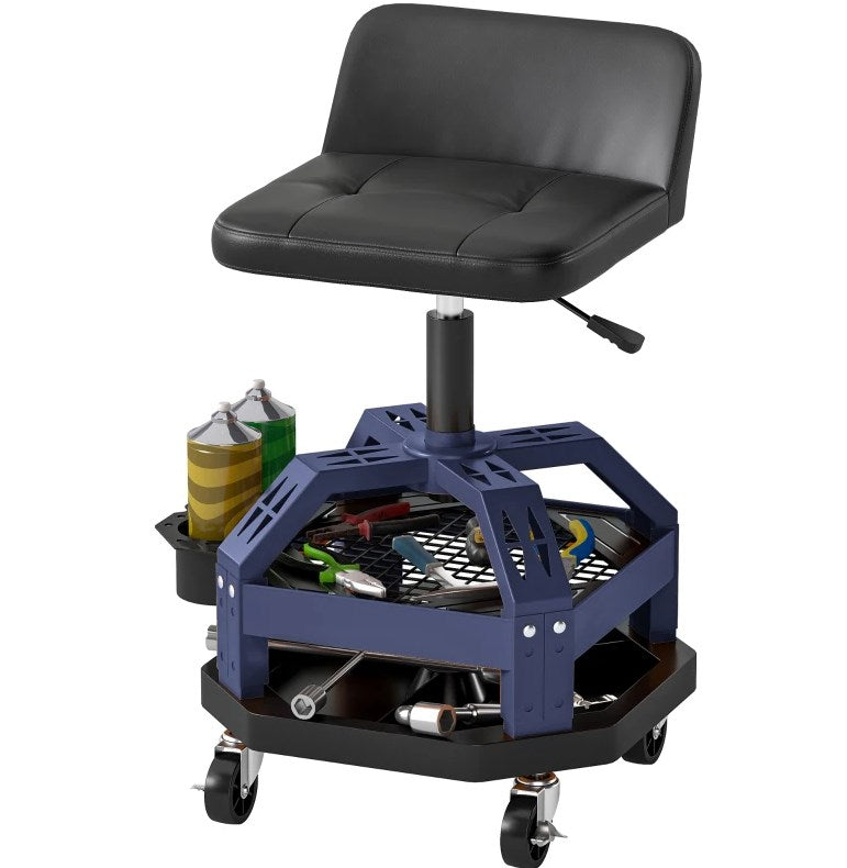 Adjustable Height Rolling Creeper Garage Stool,Tool Tray,Capacity Mechanic Stool