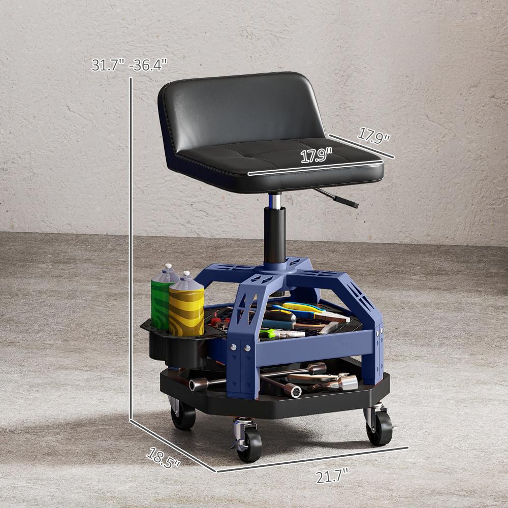 Adjustable Height Rolling Creeper Garage Stool,Tool Tray,Capacity Mechanic Stool