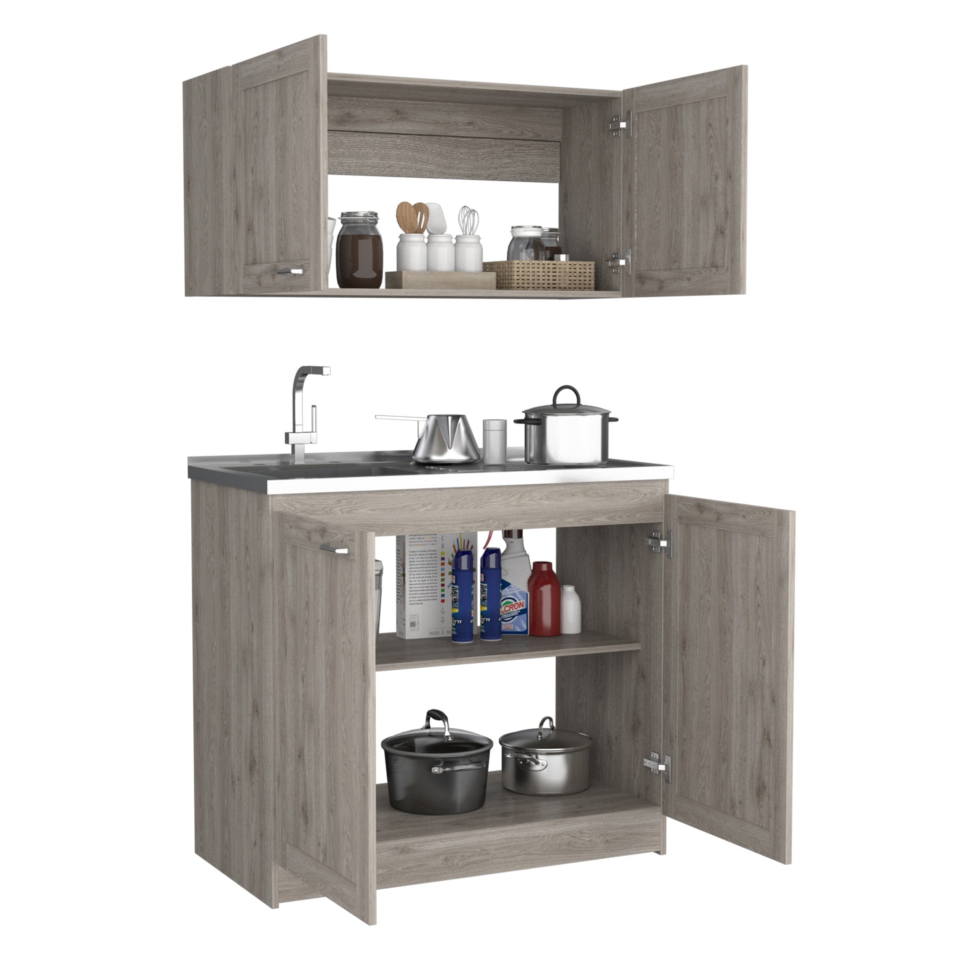 Cabinet, Two Parts Set, Light Gray