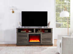 Iris 70"W Gray Walnut Finish TV Stand Console with Fireplace and Heater