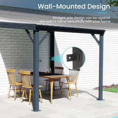 10' x 10' Lean to Gazebo, Wall Mounted Gazebos Pergola with Built in Drainage System, Galvanized Steel Roof, Hardtop Patio Shelter for Deck, Porch, Backyard and More