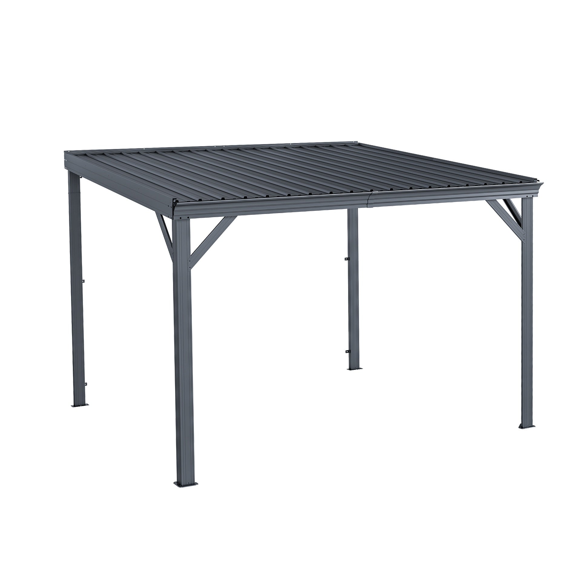 10' x 10' Lean to Gazebo, Wall Mounted Gazebos Pergola with Built in Drainage System, Galvanized Steel Roof, Hardtop Patio Shelter for Deck, Porch, Backyard and More