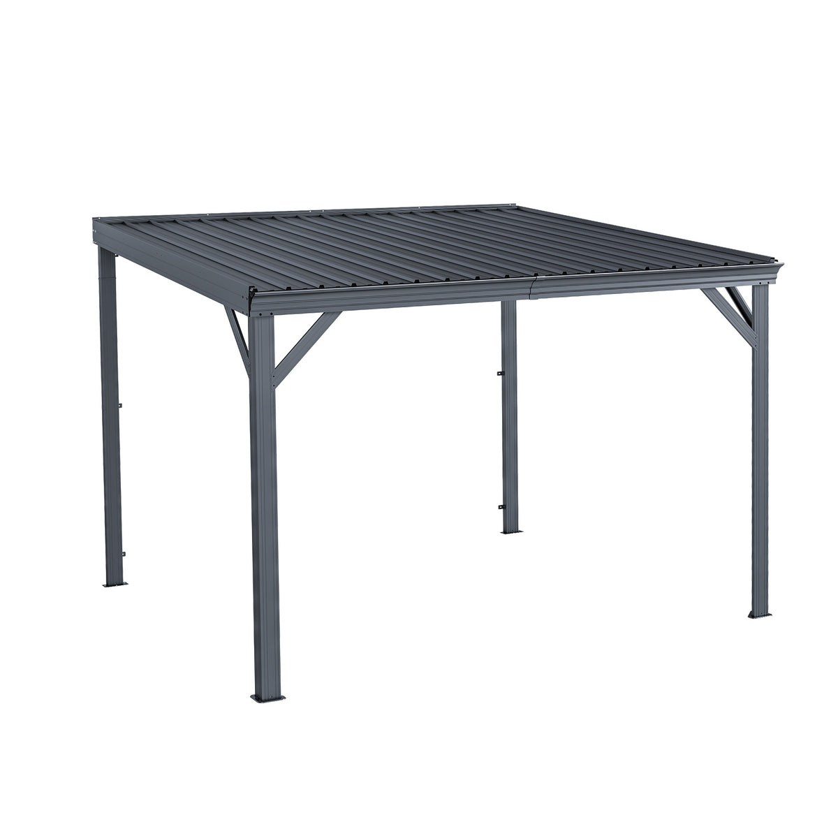 10' x 10' Lean to Gazebo, Wall Mounted Gazebos Pergola with Built in Drainage System, Galvanized Steel Roof, Hardtop Patio Shelter for Deck, Porch, Backyard and More