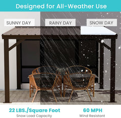 10x10FT Lean to Gazebo, Outdoor Hardtop Wall Mounted Gazebo with Sloping Galvanized Steel Roof, Upgraded Heavy Duty Mounted Shelter with Drainage System for Deck, Porch, Backyard, Brown
