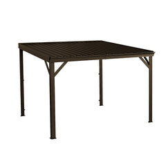 10x10FT Lean to Gazebo, Outdoor Hardtop Wall Mounted Gazebo with Sloping Galvanized Steel Roof, Upgraded Heavy Duty Mounted Shelter with Drainage System for Deck, Porch, Backyard, Brown