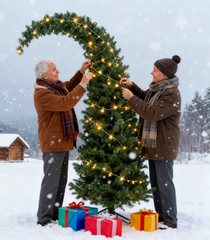 5 ft Prelit Bent Top Christmas Tree, Whimsical Xmas Tree Slim High Mountain Fir with 100 LEDs and Metal Stand