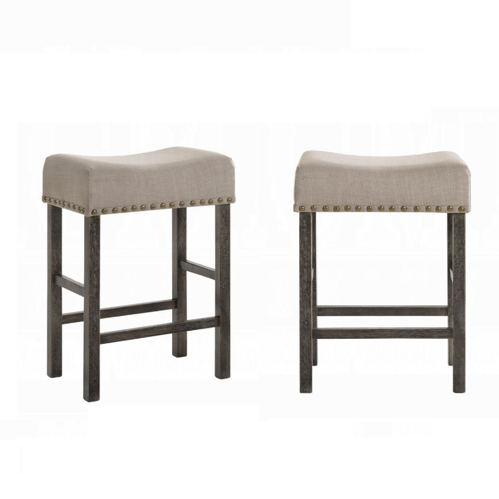 Contemporary Counter Height Stools Set of 2 Cushion Seat Classic Gray Finish Wooden Dining Furniture