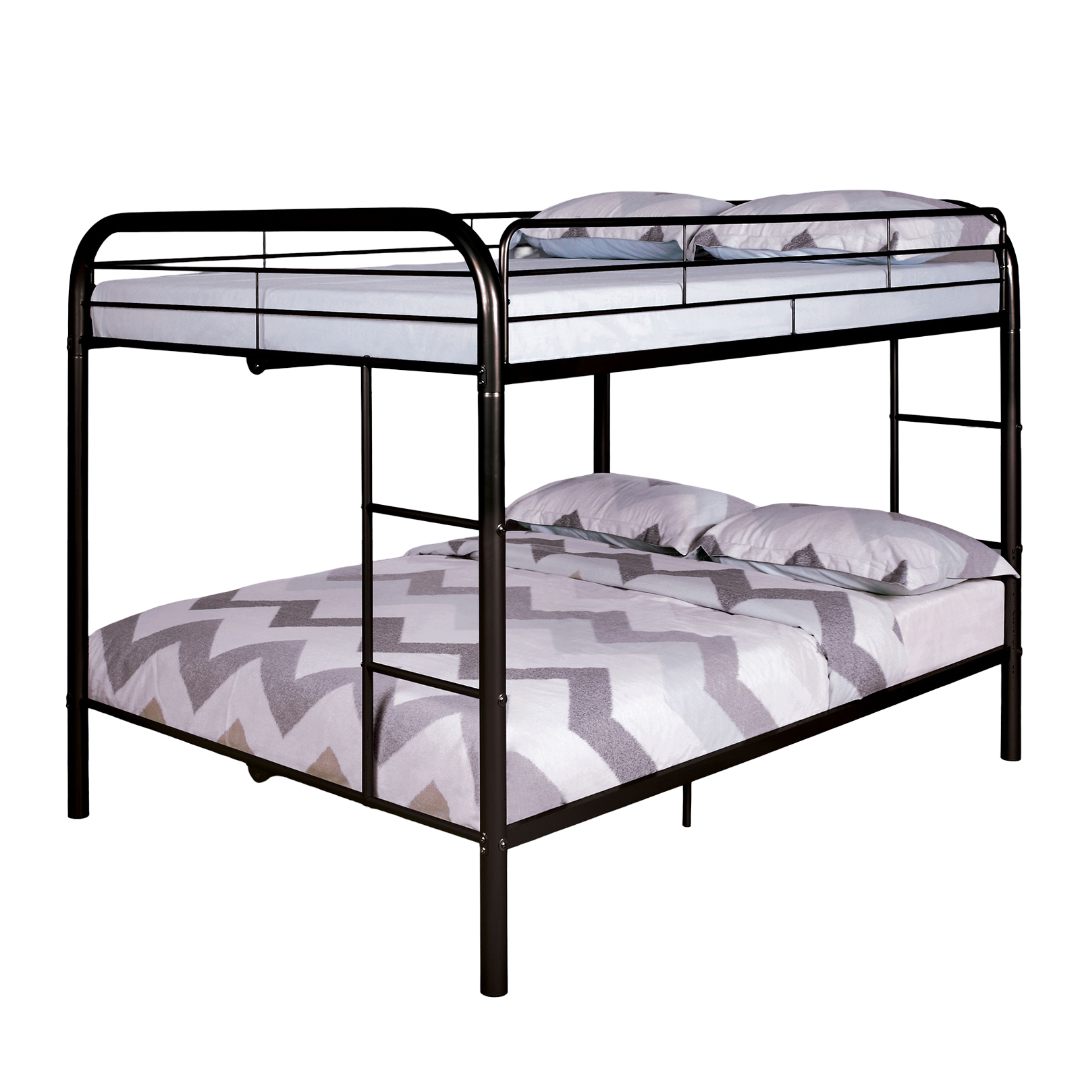 Full Over Full Metal Bunk Bed Contemporary Style With Angled Ladder, Black