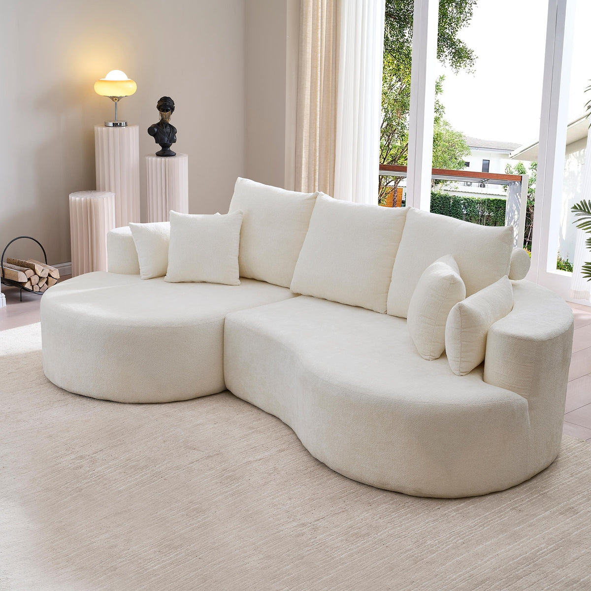 106 in. 2 - Piece Fabric Cloud Curved Sectional Chenille Sofa with Chaise For Living Room Bedroom Apartment -Snow White